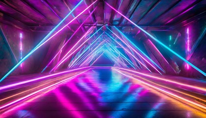 Wall Mural - Electrifying Geometry: Abstract Neon Light Background Illuminated with Vibrant Lines texture background