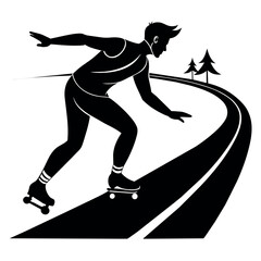 Poster - a man skating vector silhouette black color illustration