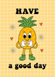 poster with cute pineapple on a checkered background