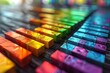 A close-up view of a computer keyboard with a rainbow illumination, highlighting the concept of diversity in technology or creativity in the digital age