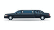 Limousine car with open background door isolated side view.