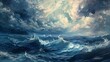 Waves danced under a stormy sky, each brushstroke a wild clash of dark blues and whites, depicting the ocean s untamed beauty