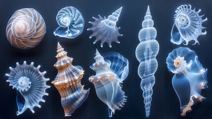 Canvas Print - X-ray scan of a collection of sea shells, showcasing the variety of shapes and sizes.