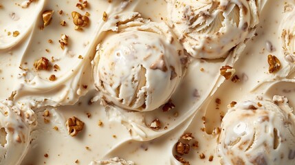 Poster - Close-up of creamy vanilla ice cream with crunchy nuts scattered around.