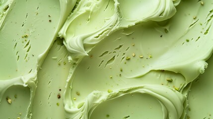 Poster - Close-up view of a green pistachio cream texture with scattered nut pieces