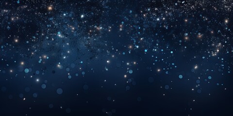 Wall Mural - Navy Blue glitter texture background with dark shadows, glowing stars, and subtle sparkles with copy space for photo text or product, blank empty copyspace