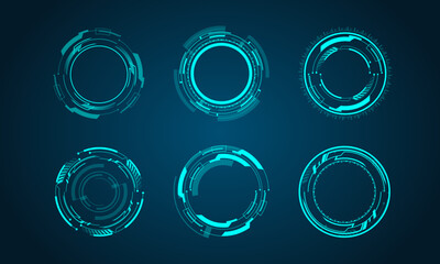 Aufkleber - Set of round vector HUD icons. Futuristic modern user interface elements. Set of HUD interface icons vector illustration. Round borders.