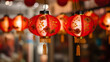 Multiple hanging red paper lantern as decoration for Chinese New Year celebration

