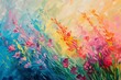 An abstract painting of wildflowers swaying in a colorful, impressionist style.