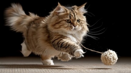 Poster - Someone playing with their pet cat, with a toy mouse dangling from a string and purring filling the room.