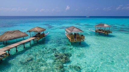 Sticker - Group of huts on sandy beach