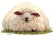 A cartoon sheep with fluffy white wool and a pink nose.