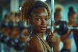 Intense and gritty workout scene with a young athlete deeply focused on perfecting her weightlifting form