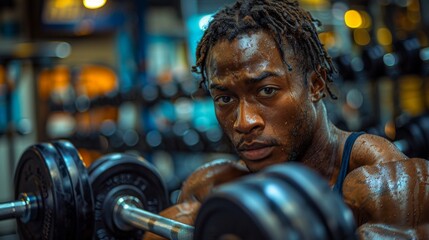 Canvas Print - with his eyes set on his fitness goals, a determined man focuses on his workout routine, leaning on