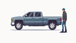 © Tech - Pickup truck with man isolated. Vector flat style illustration