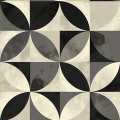 Sticker - A black and white patterned tile floor with a black and white design