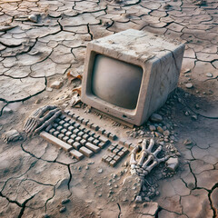 old computer lost in the desert
