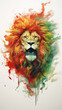 Modern poster with an image of a lion made of smoke and paints.