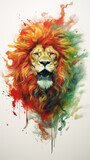 Fototapeta Konie - Modern poster with an image of a lion made of smoke and paints.