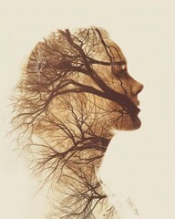 Double exposure illustration of a woman with nature background