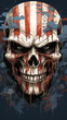 Stylized skull with red and blue stripes and stars for a poster or tattoo.