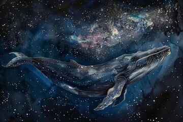 Canvas Print - drawing of a whale in the starry sky