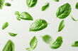 Fresh green leaves in the air white background generated.Ai