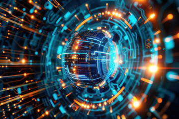 Poster - Digital transformation and system engineering. Hi-Tech futuristic background. Created with Generative AI technology.