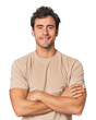 © Asier - Young Hispanic man in studio who feels confident, crossing arms with determination.