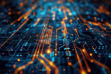 Poster - Digital transformation and system engineering. Hi-Tech futuristic background. Created with Generative AI technology.