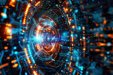 Poster - Digital transformation and system engineering. Hi-Tech futuristic background. Created with Generative AI technology.