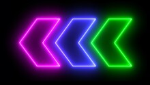 Neon Arrow Icon. Glowing Blue Neon Light Arrows Pointing To The Left.