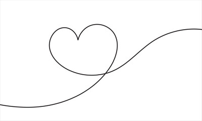 Poster - Single doodle heart continuous wavy line art drawing on white background.  vector. EPS 10