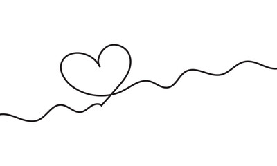 Poster - Single doodle heart continuous wavy line art drawing on white background.  vector. EPS 10