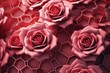 Rose background with hexagon pattern, 3D rendering illustration. Abstract rose wallpaper design for banner, poster or cover with copy space