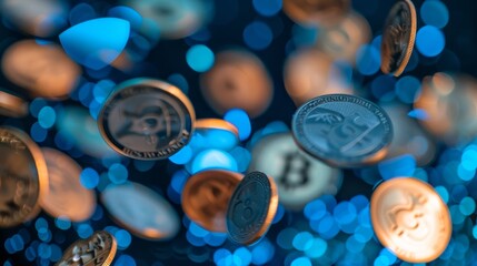 Poster - Money transactions represented as floating coins and dollar bills  AI generated illustration