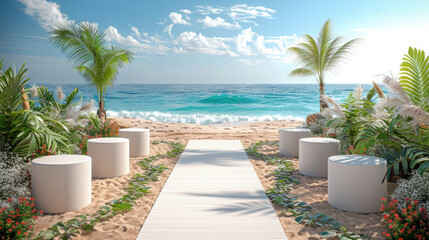 Wall Mural - Summer Background with white sand beach view.
