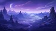 Amethyst hues adorn starlit mountains under a luminous moon, creating a serene nocturnal landscape