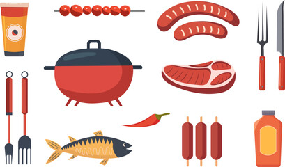 Wall Mural - barbecue set in flat style on white background vector