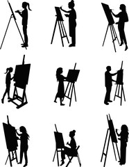 Wall Mural - artists set silhouette on white background vector