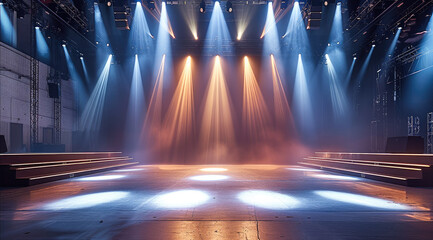 Beautiful lighting empty stage design. Generative AI.