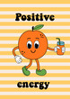 poster with cute orange and juice  on a striped background