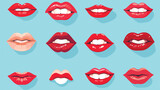 Fototapeta Pokój dzieciecy - Glamour female lips set illustration. Open or close