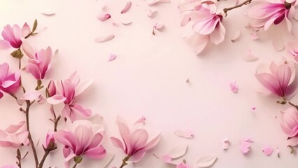 Poster - Spring Magnolia Blossoms Border on a White Background