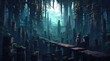 Ethereal forest labyrinth with aurora-lit pathways suspended in the air