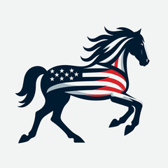 Wall Mural - Horse Wear USA Top Hat, 4th of July patriotic American flag, Cartoon Clipart Vector illustration, Independence day themed Mascot Logo Character Design, presidential election