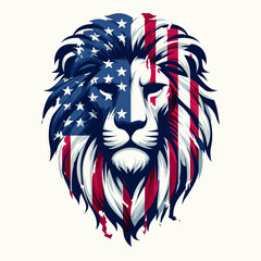 Wall Mural - Lion Wear USA Top Hat, 4th of July patriotic American flag, Cartoon Clipart Vector illustration, Independence day themed Mascot Logo Character Design, presidential election