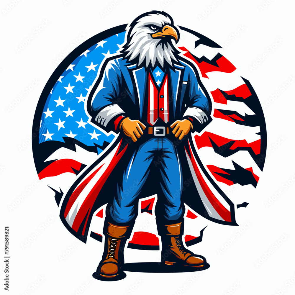 Bald Eagle Wear USA Top Hat, 4th of July patriotic American flag, Cartoon  Clipart Vector illustration, Independence day themed Mascot Logo Character  Design, presidential election Stock Vector | Adobe Stock, image size:1000x1000