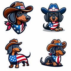 Wall Mural - Dachshund Wear USA Top Hat, 4th of July patriotic American flag, Cartoon Clipart Vector illustration, Independence day themed Mascot Logo Character Design, presidential election