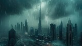 Fototapeta  - A storm and rain sweep through the city of Dubai. Generative AI.
